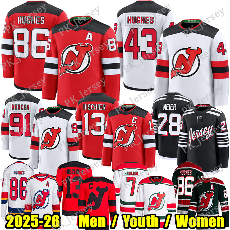 #86 Jack Hughes nj hockey jersey devils jersey #43 Luke Hughes Simon Nemec Jesper Bratt Nico Hischier Jacob Markstrom Dougie Hamilton Patrik Elias Timo Meier jerseys