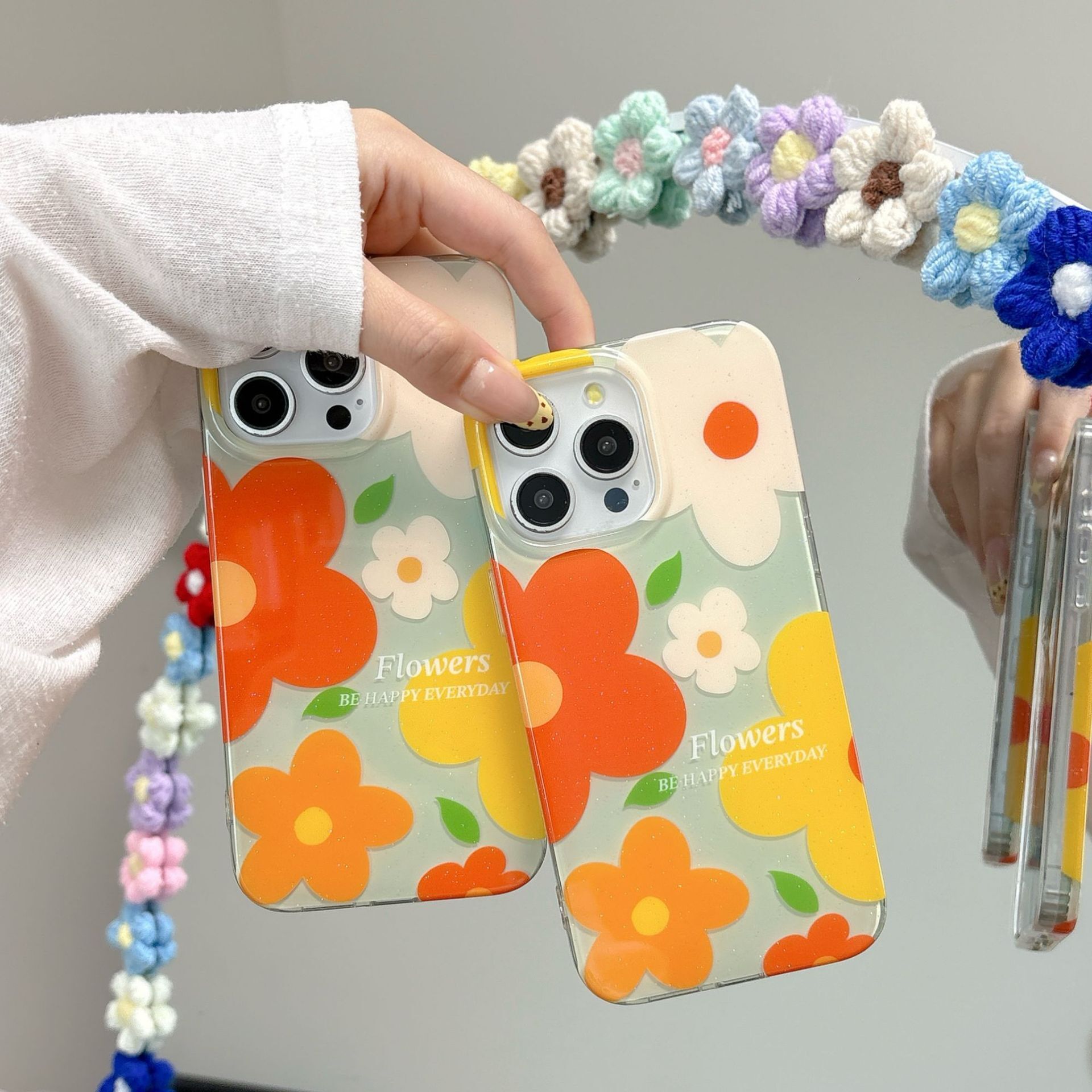 ins Oil Painting Colorful Flowers 17promax Compatible with iPhone16 Apple 15pro Glitter Phone Case 14 Shockproof