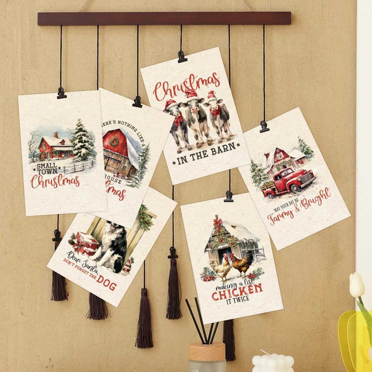 12pcs Christmas Farm Postcard SetVintage Christmas Cards GiftWall Collage KitMini Posters for Ro DecorChristmas Supplies H251210