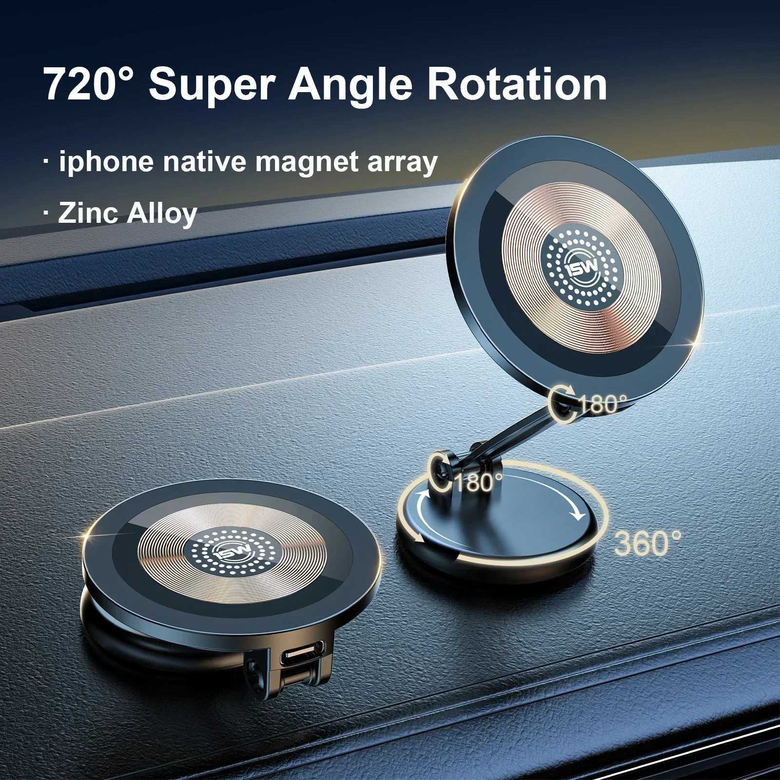 15W Magnetic Car Phone Holder Mobile Phone Car Holder Wireless Fast Charger Car Mounting Bracket 720 Rotating Cell Phone Stand C251210