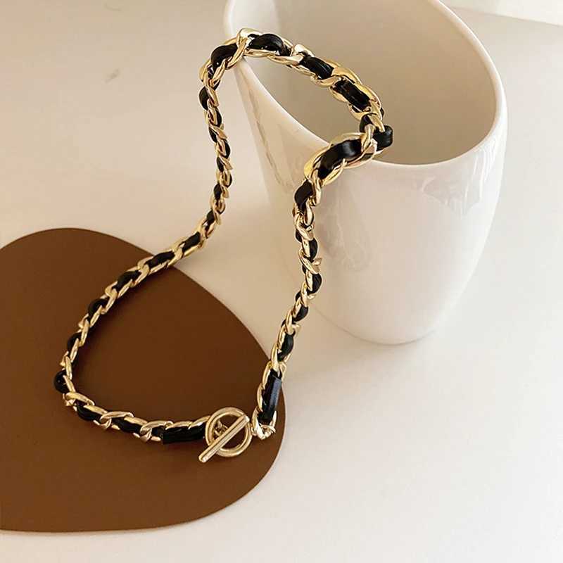Luxury Weave Leather Chain Necklaces for Wen 18k Gold Plated Stainl Steel Choker Vintage Show Jewelry Z291 Y251210