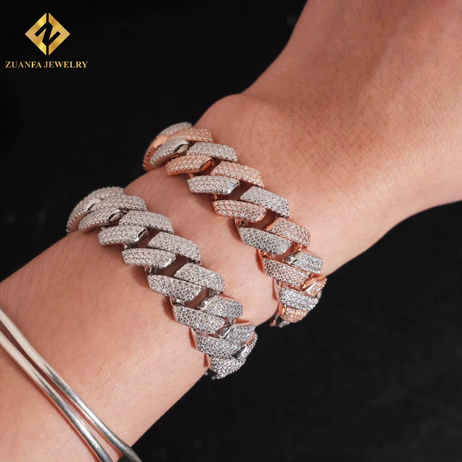 Wuzhou Zuanfa Hip Hop Menfor Bracelet Necklace 925 Silver 15mm Two Tone Moissanite Miami Cuban Link Chain Rock Jewelry
