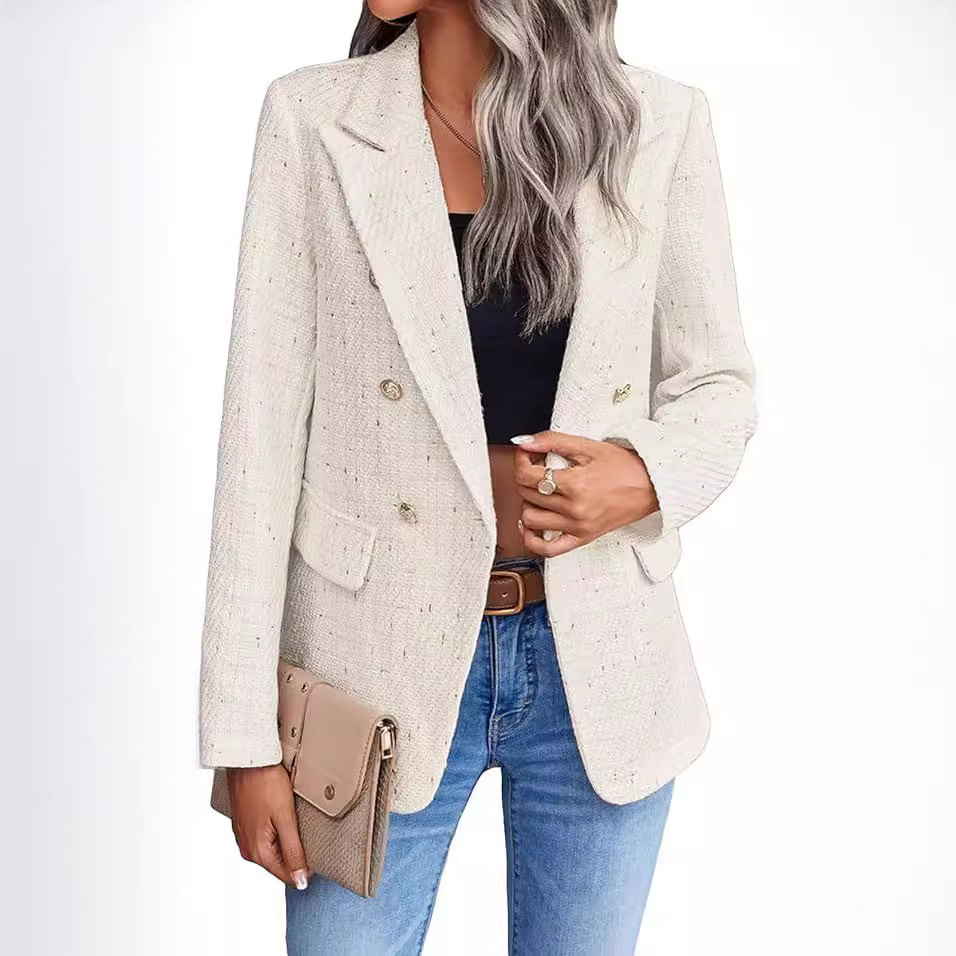 Women's Suits & Blazers European and American New Fashion Coarse Tweed Suit Jacket Women's Fashion Casual Lapel Single-button Jacket Button  - view 3