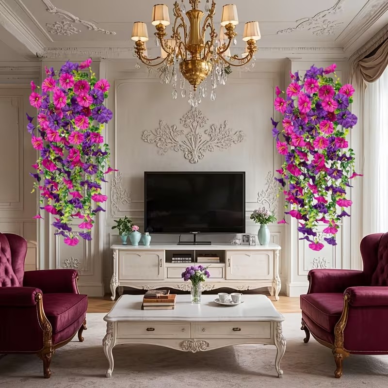 Four morning glory hanging decorations, paired with woven morning light and eucalyptus leaves, suitable for office and garden decoration, Thanksgiving
