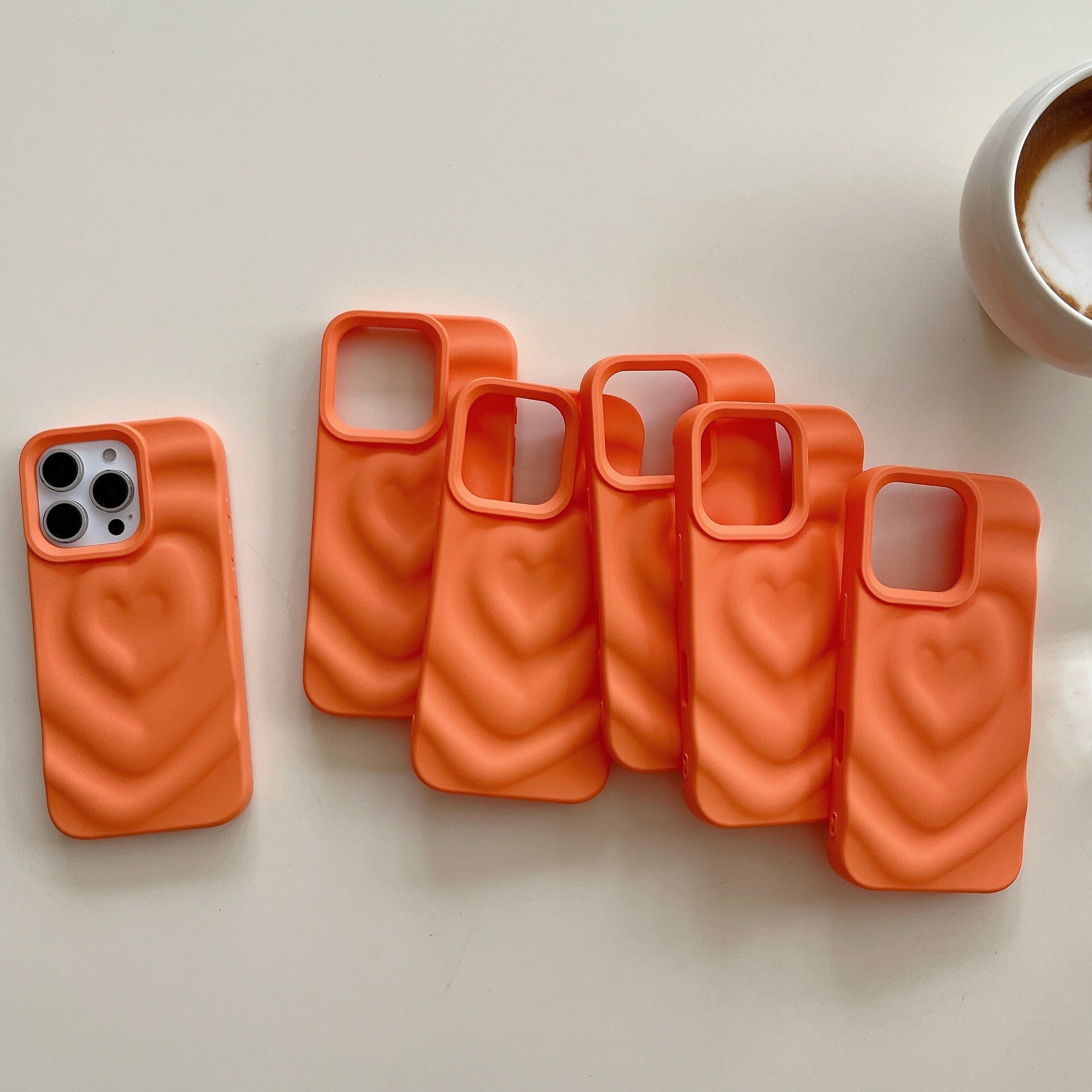 3D Heart Orange Compatible with iPhone 17 Apple 16 Pro Max Phone Case Solid Color Matte 15 Niche 14 Soft