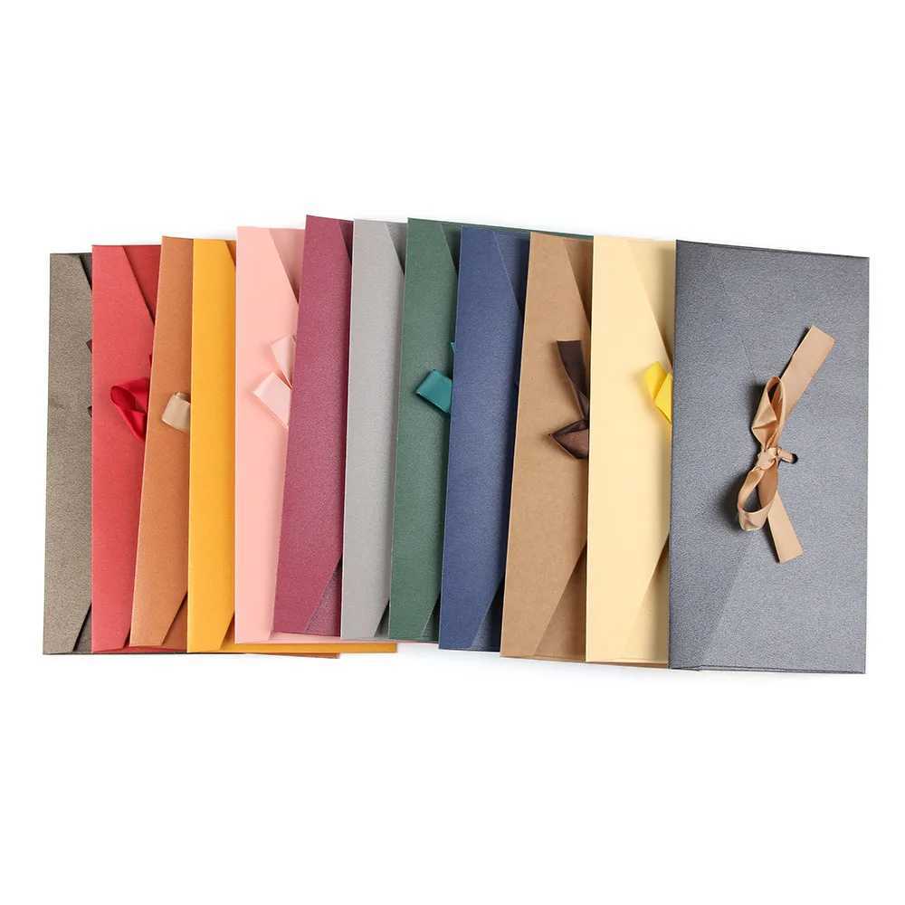 10Pcs/Set Creative Bow Envelope Retro Greeting Card Bags Mticolor Pearlescent Paper Envelop Ribbon Mailer For Wedding Invited H251210