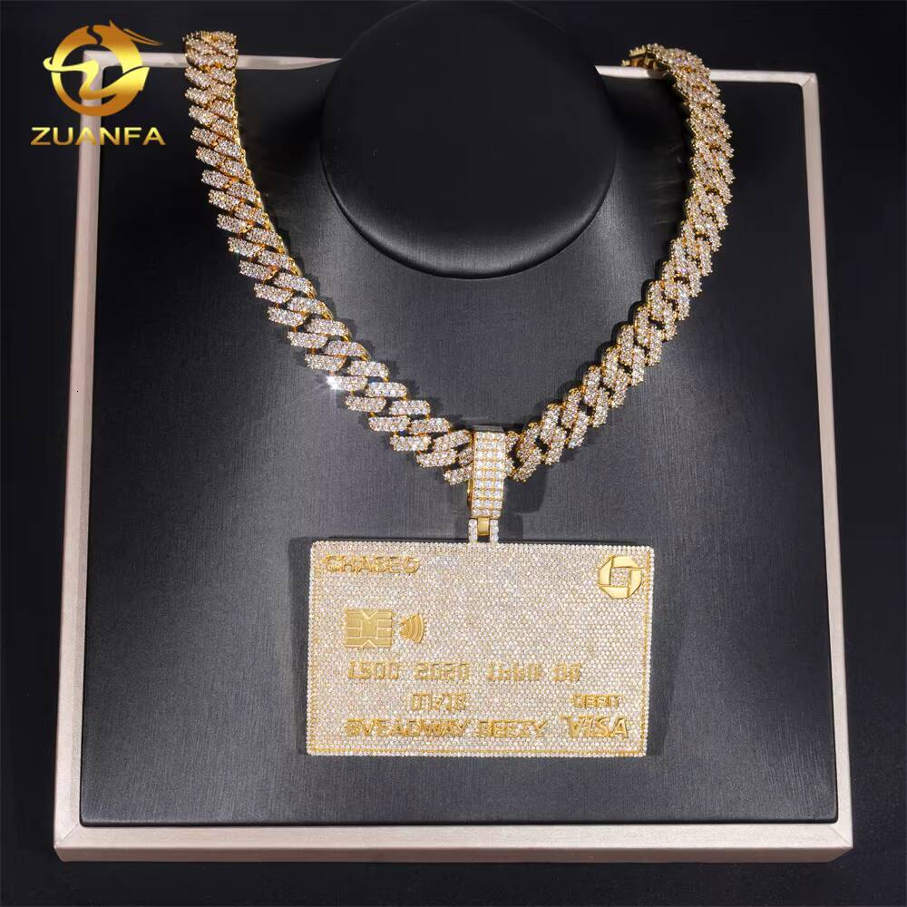 Ready to Ship Hot Sale Credit Card Pendant Sterling Silver Gold Plated GRA Certificate Moissanite Pendant Hip Hop Jewelry