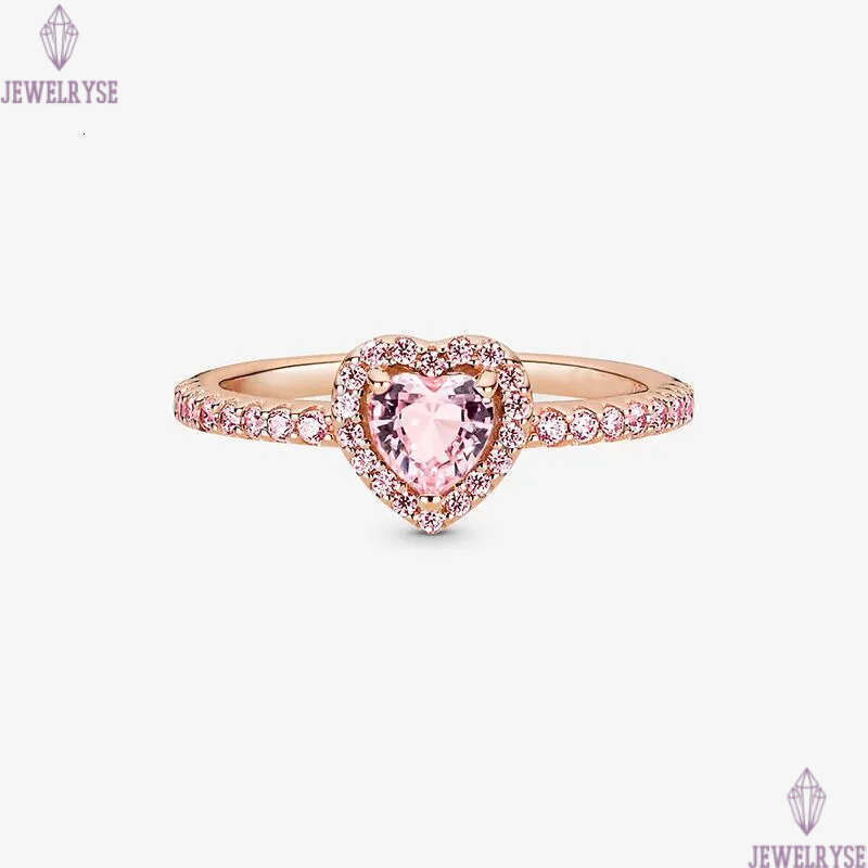 Rose gold Pink stone Elevated Heart Rings with Retail Box Real 925 Silver CZ diamond Women Wedding Nail Love Engagement Ring Factory wholesale