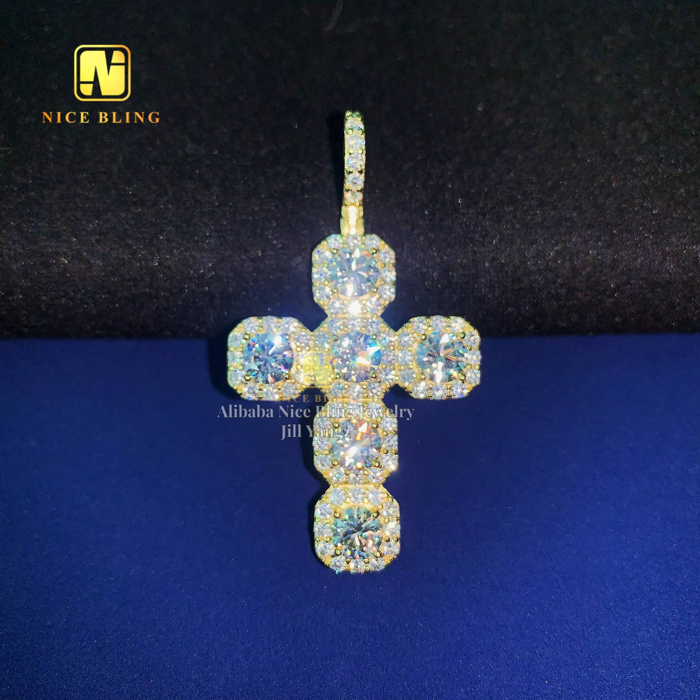 Cross Pendant Moissanite Pendant Pass Diamond Tester Hip Hop Iced Out Pendant Religious Jewelry