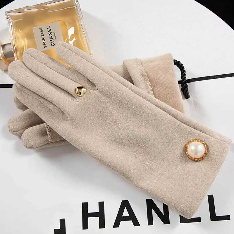 Korean Cute Pearl Plus Veet Outdoor Sports Cycling Windproof Touch Screen Driving Wens Autumn and Winter Warm Gs S349 Y251210