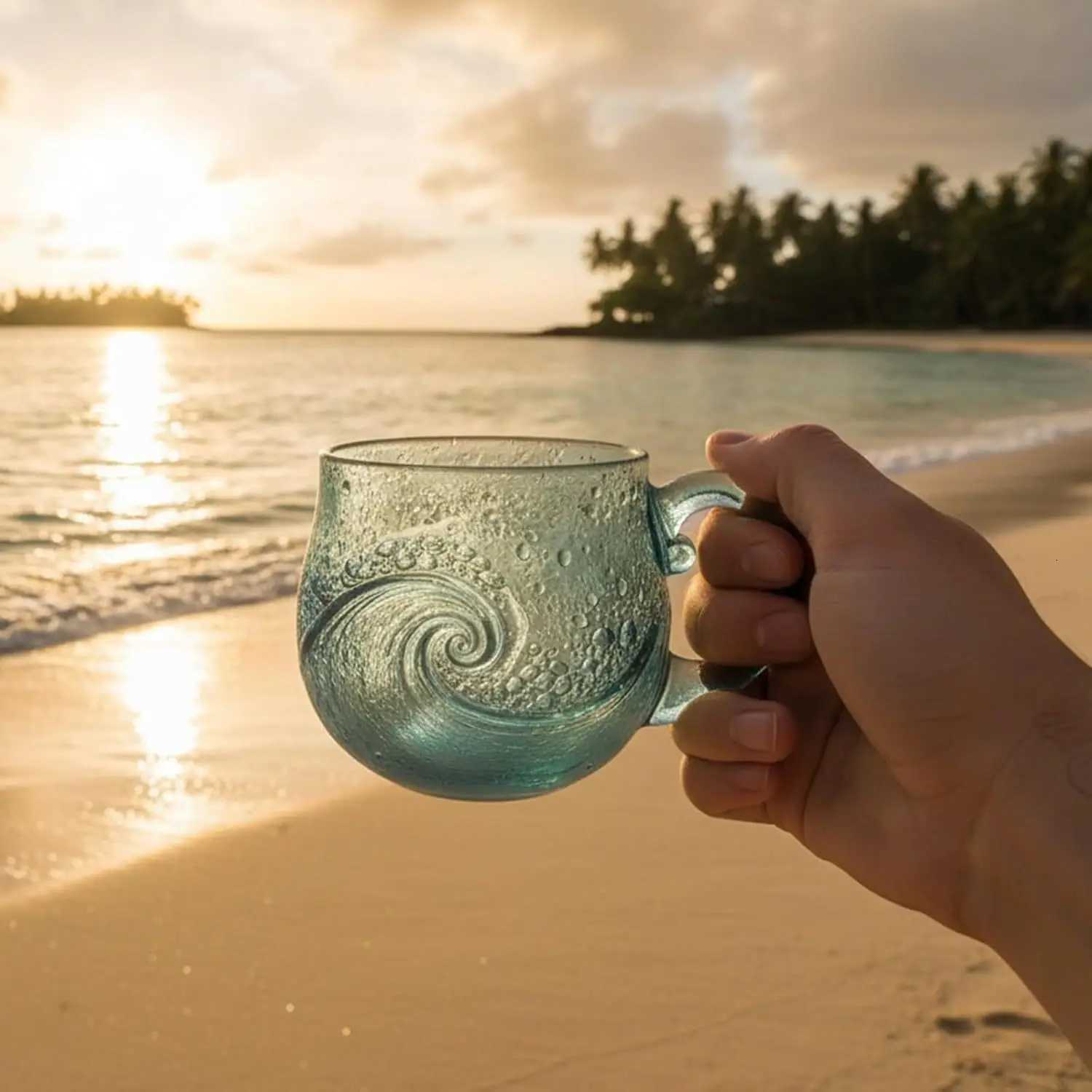 Wave Glass 12oz Wave Glass Unique Textured Beach Lovers Themed Mug C251210