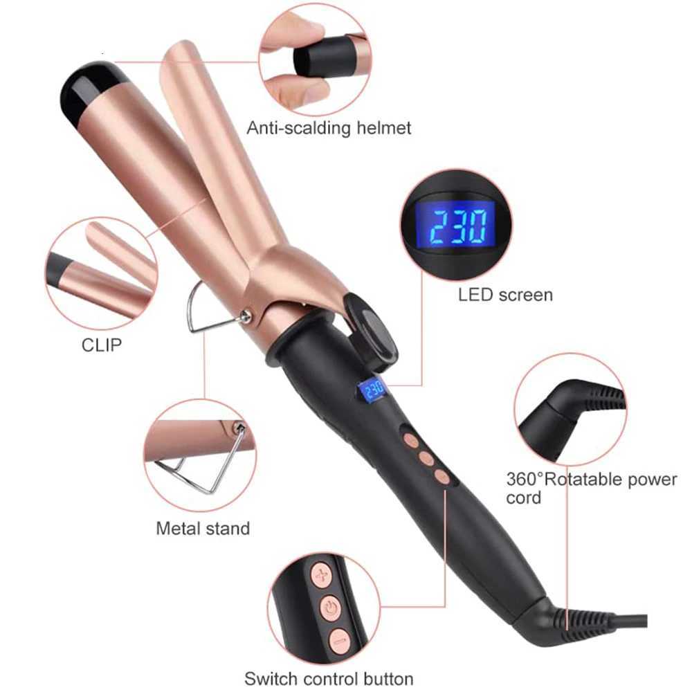 Hair Curler Electric Curling Iron Hair Waver Styling Tools LED Display Ceramic Roll Curling Negative Ion USB RechargeableT251210