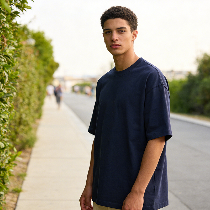Unisex Oversized Navy Crew Neck T-Shirt Short Sleeve Loose Fit Casual Basic Tee for Daily & Streetwear CF21211