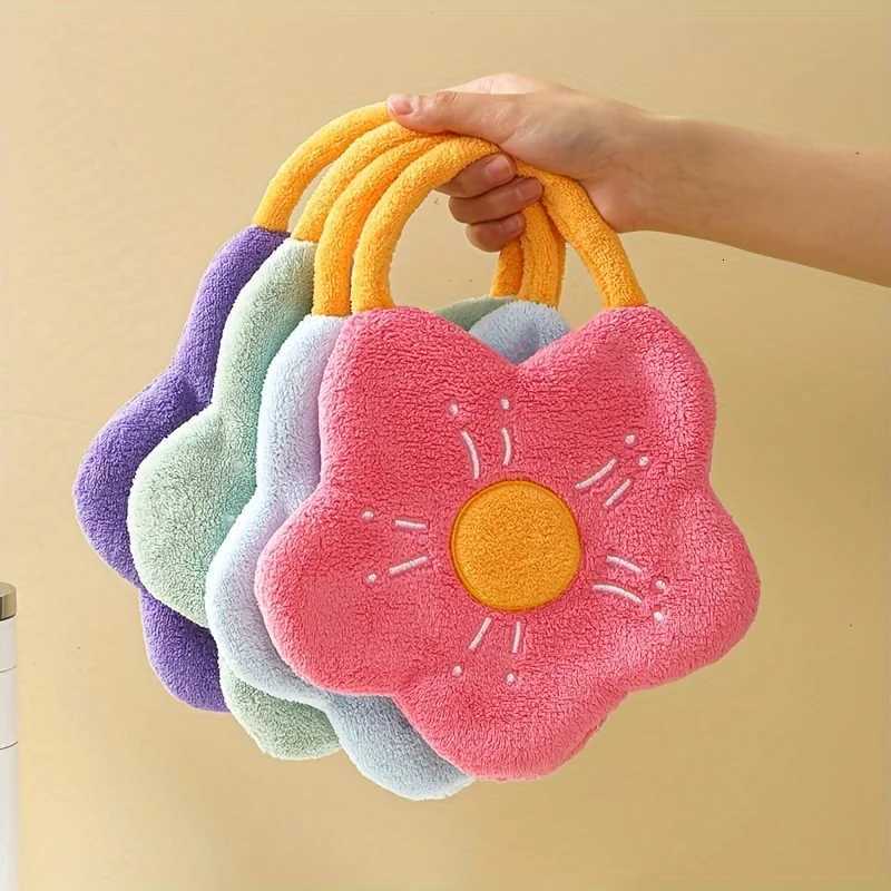 1pc Hand towel with hanging flower shaped design household kitchen absorbent handkerchief C251210