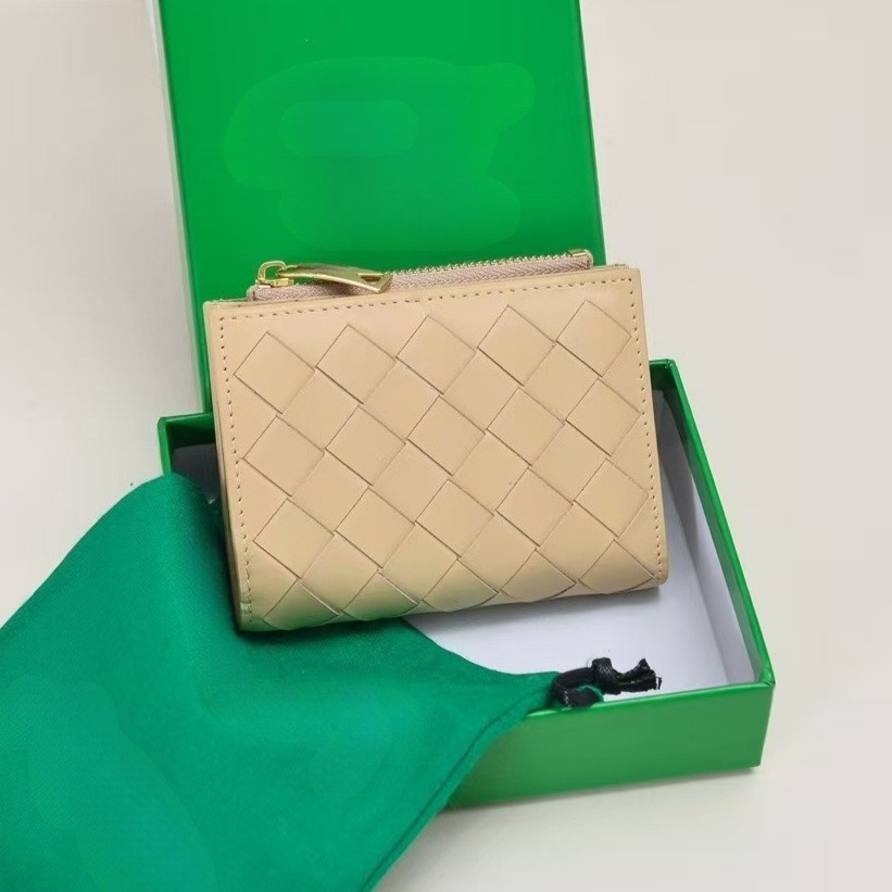 Intrecciato Leather Short Wallets Designer Handwoven Knit Cowhide Purses And Handbags Card Holders Billfold Wallet Money Coin Zipper Pocket Bag With Gift Box 3492