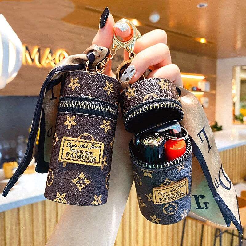 Creative Silk Scarf Monogram Bucket Keychain Large Capacity Storage Bag Accessory Pendant Gift