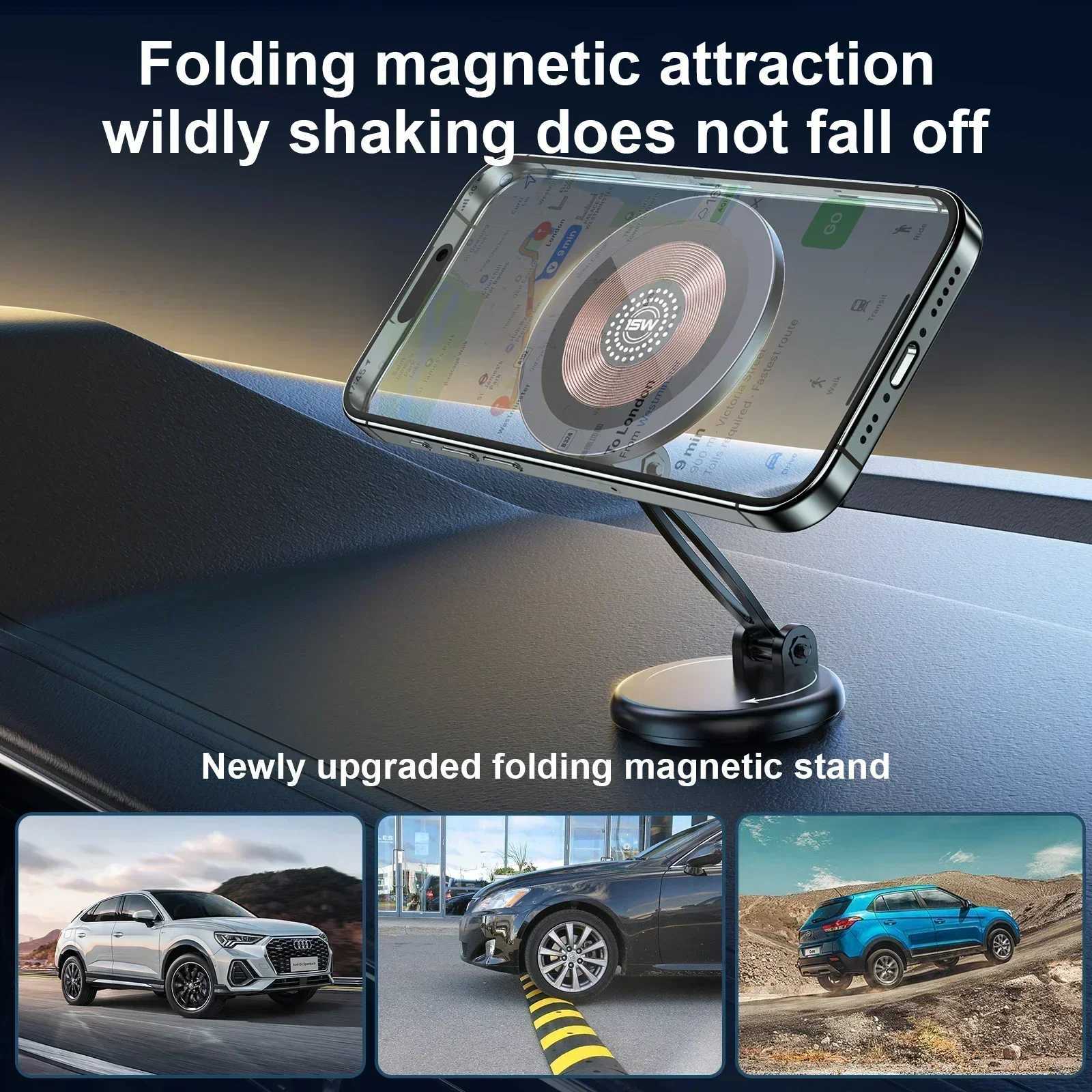 15W Magnetic Car Phone Holder Mobile Phone Car Holder Wireless Fast Charger Car Mounting Bracket 720 Rotating Cell Phone Stand C251210