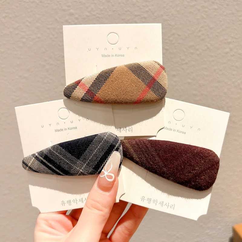 Khaki Plaid Fabric Hair Clips Hair Accories Pinzas Para El Cabello Fashionable Side Bangs Clip Versatile Hair Accory Y251210