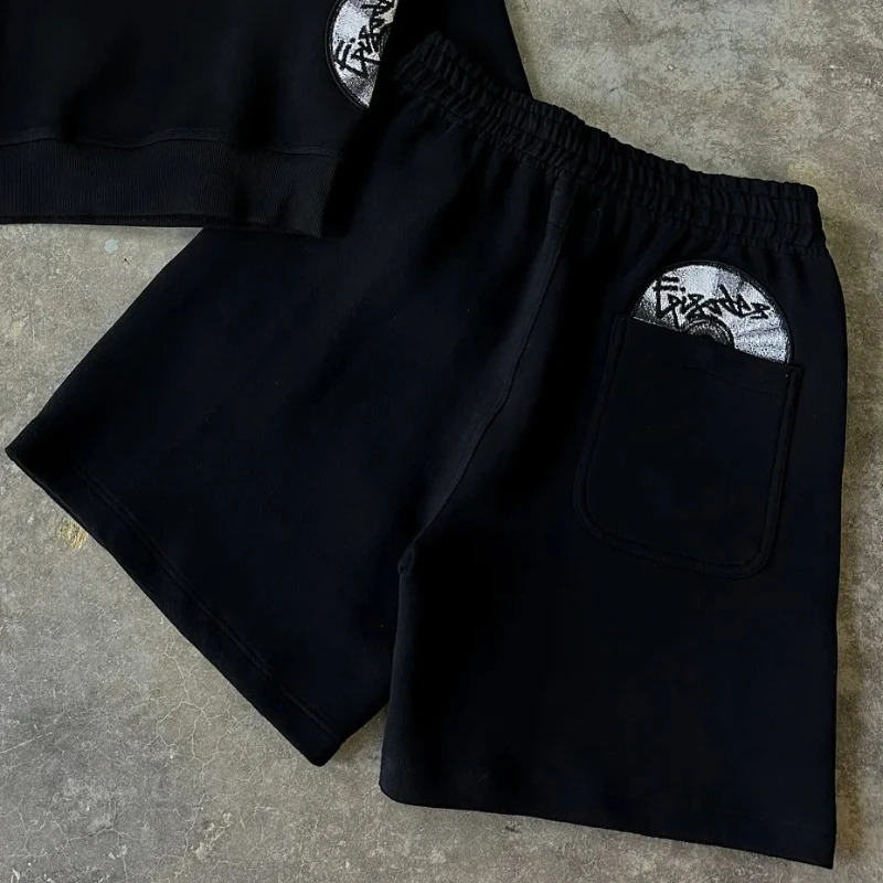 Summer Y2K American Casual Hip Hop High Street Pants Creative Pocket CD Pattern Cartoon Embroidery Fashion Loose Straight Shorts 251205