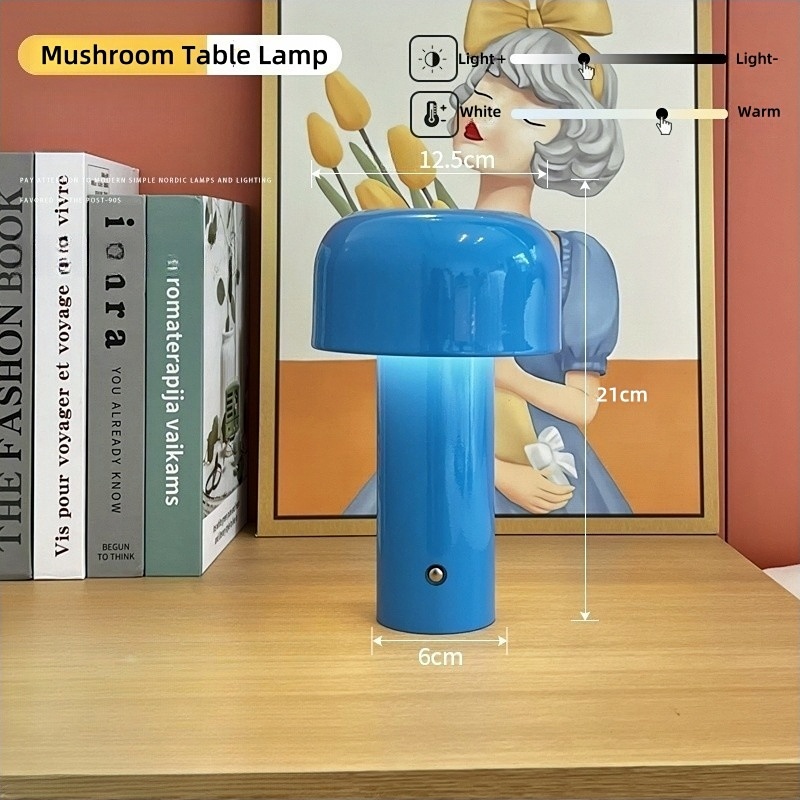 Mushroom Shape Touch Control Rechargeable Table Lamp, Dimmable USB Charging Colorful Desk Light for Home Decor