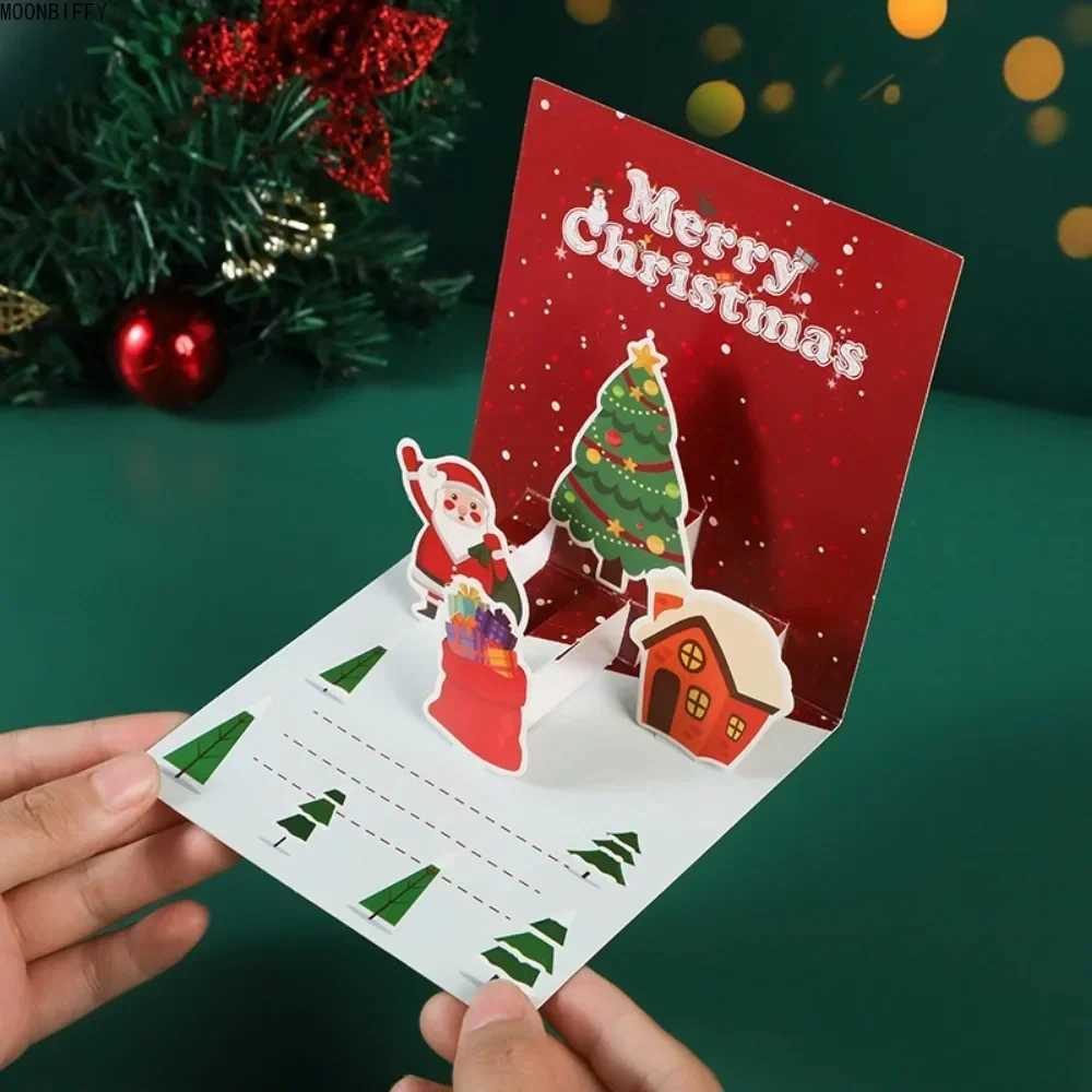 3D up Merry Christmas Cards Greeting Cards with Envelope Santa Claus Snowman Laser Cut Xmas Happy New Year Greeting Cards H251210