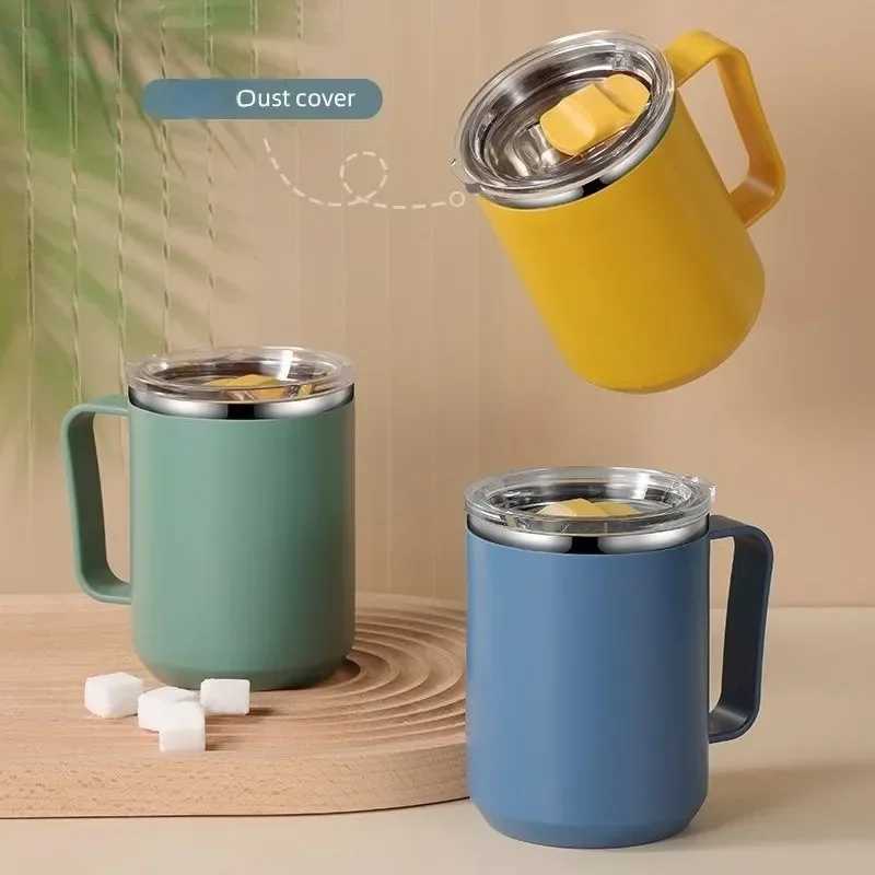 450ml Stainless Steel Mug Vacuum Mug With Handle and Lid Leak-Proof Coffee Cup Thermos For Home Office Milk Cup Water Bottle C251210