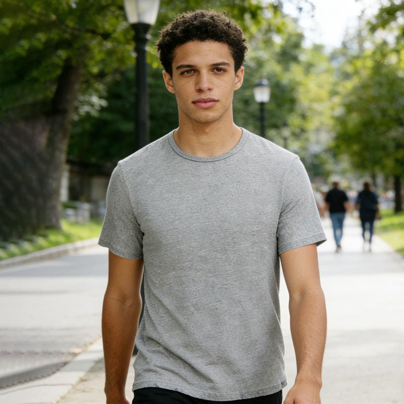 Men's Classic Crew Neck T-Shirt Short Sleeve Regular Fit Heather Gray Basic Tee for Daily Wear GT2-913