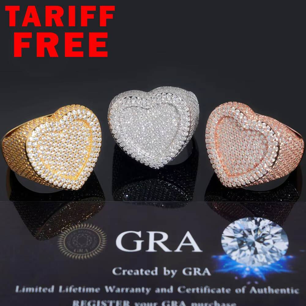 2025 Hip Hop 925 Sterling Silver Mens Womens Ring Passd Diamond Tester Iced VVS Moissanite Cluster Heart Star Jewelry Fine