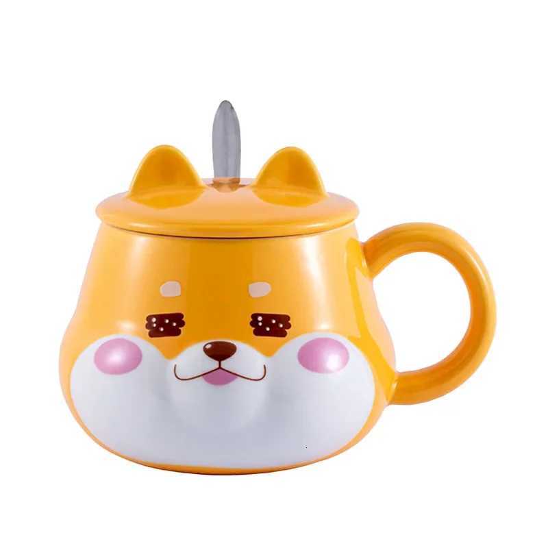 Creative Shiba Inu Ceramic Mug with Lid Cute Household Breakfast Mugs Office Coffee Cup with Lid Couple Water Cups Drinkware C251210