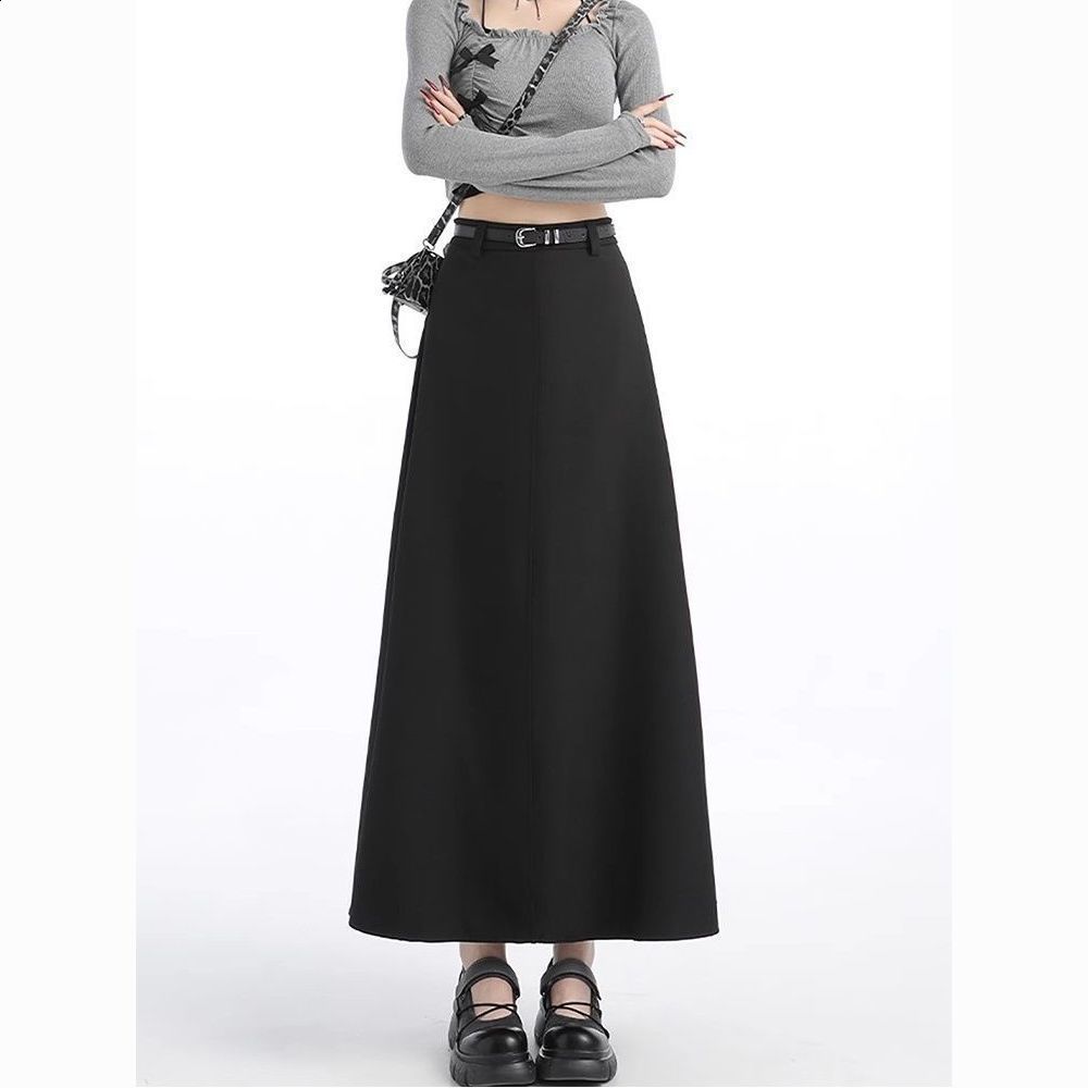 Winter Wool Maxi Womens Retro Long Skirt with High Waist Fashion Street Clothing A-line Solid Jupe Womens 240924