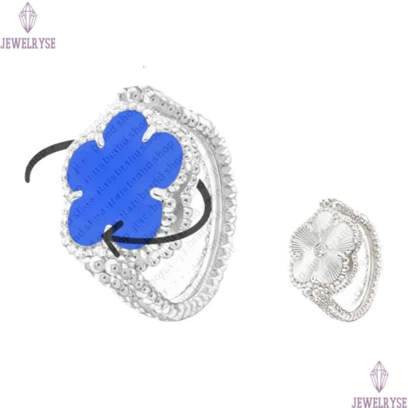 jewelry woman 15mm clover Minimalist lucky flower mother of pearl turquoise rotatable 925 silver rose gold jewelery luxury designer ring