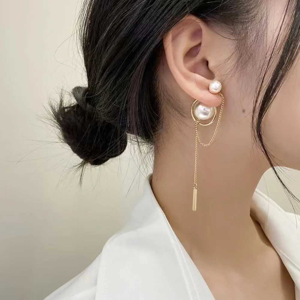 Long chain earrings Korean fashion pearl earrings long tassel metal chain pendant fashionable cute exquisite jewelry Y251210