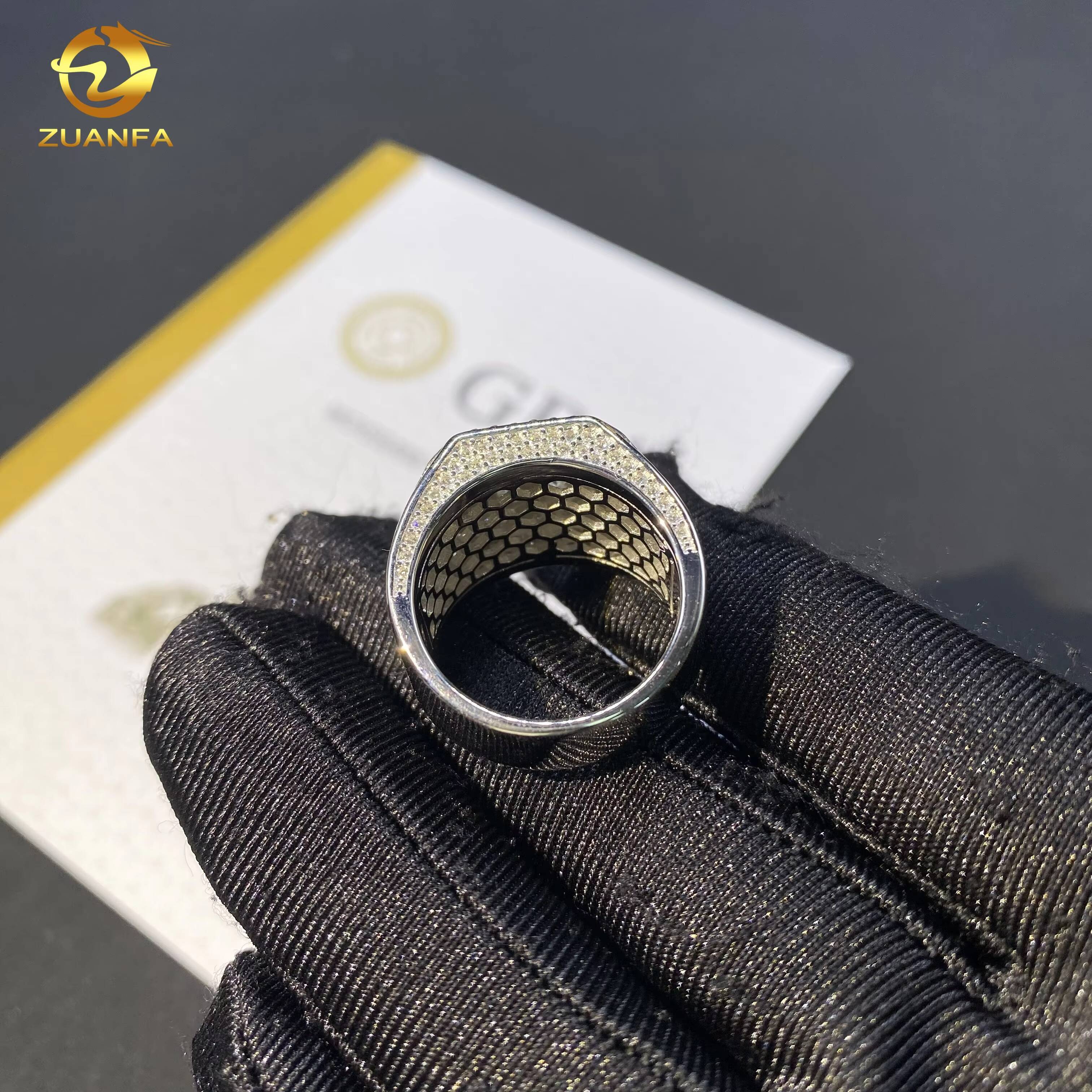 RTS Hot Sale Square Ring Custom Hip Hop Rapper JewelryVVS Moissanite Iced Out 925 Silver Rings Diamond Men Ring