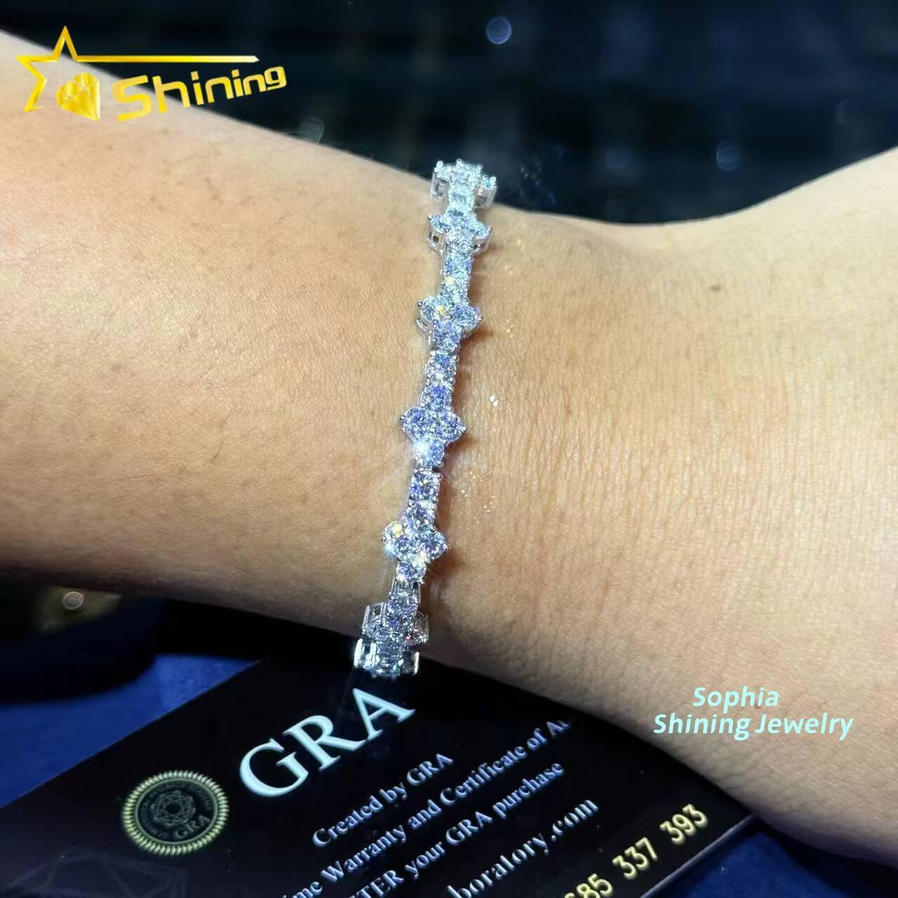 New Arrival Fashion Femme Design 925 SteRling Silver VVS Moissanite Diamond Iced Out Cross Tennis Chain Bracelet