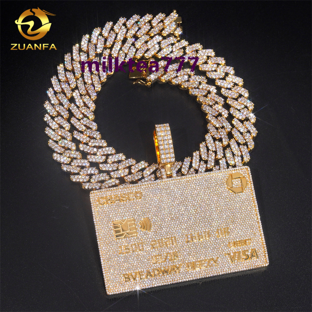 Ready to Ship Hot Sale Credit Card Pendant Sterling Silver Gold Plated GRA Certificate Moissanite Pendant Hip Hop Jewelry