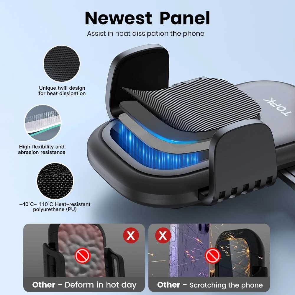 TOPK Car Phone Holder Mount Suction Cup Strong Grip Adjustable Dashboard/Windshield Stand Fit for All Smartphones iOS/Android C251210