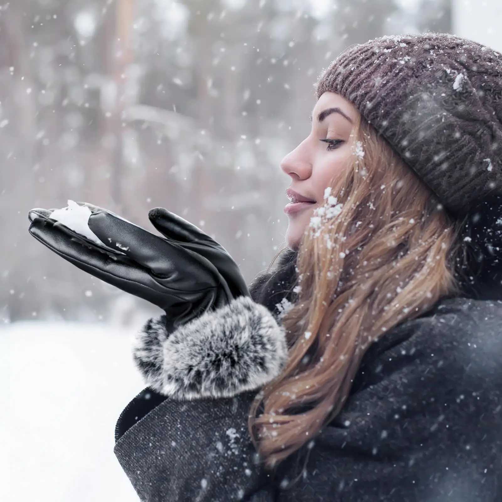 Fashion Winter Gs Wen Black Waterproof Faux PU Leather Cashmere Warm Gs Driving Mittens Touch Screen Gs Y251210