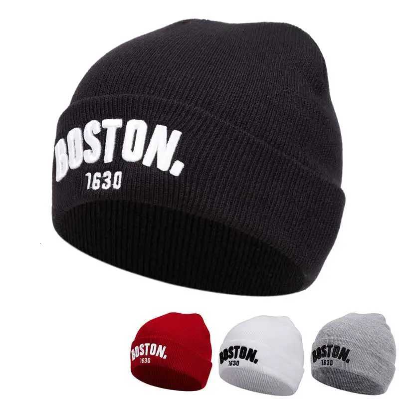 Luxury boston knitted hat bean hat outdoor winter hat embroidered ski hat Y251209