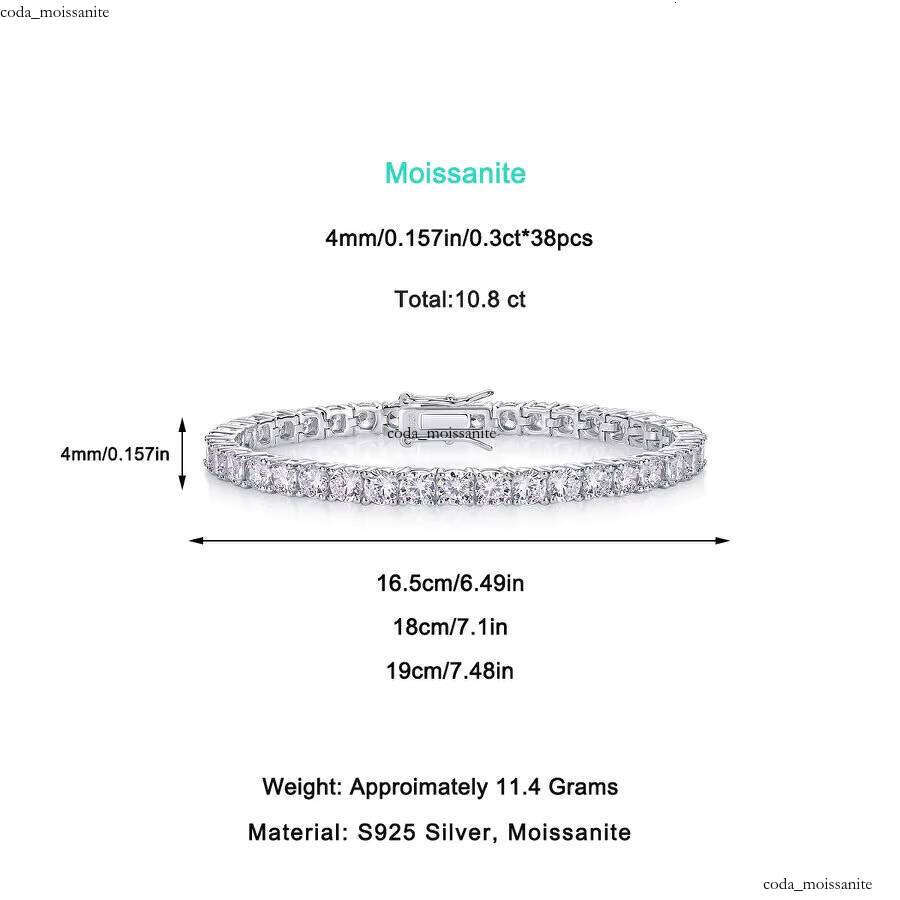 VVS Moissanite Classic S925 Sterling Silver Tennis Bracelet with D Color VVS1 Sand Stone 18k Rose Gold Unisex Jewelry