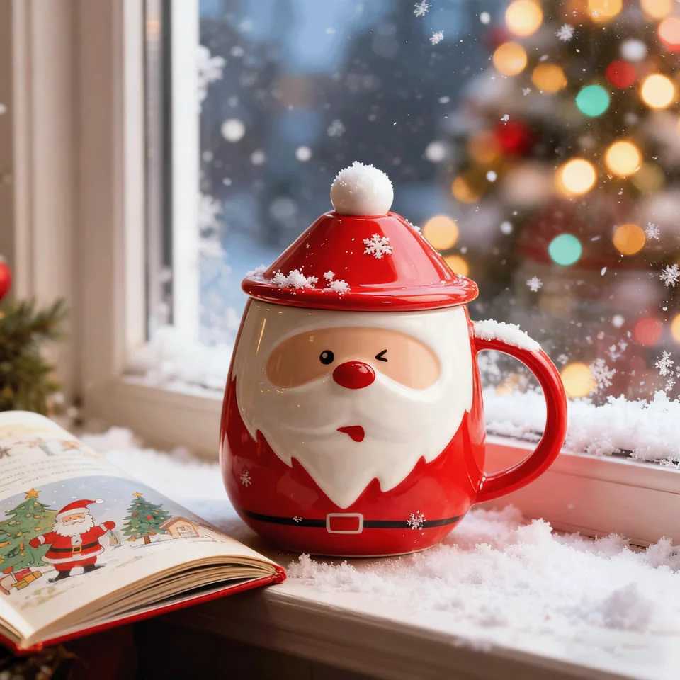 Christmas Santa Claus Cartoon Ceramic Cup Cute Gift High Aesthetic Value Ins Inspired Christmas Themed Water Mug C251210