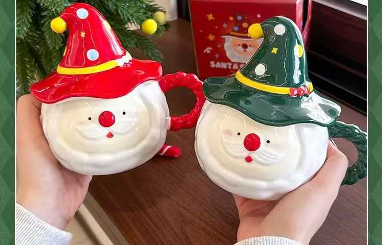 Christmas Santa Claus Ceramic Mugs Gift Elegant Couple Set Large Capacity Drinking Breakfast Cups with Lid for Home Use C251210