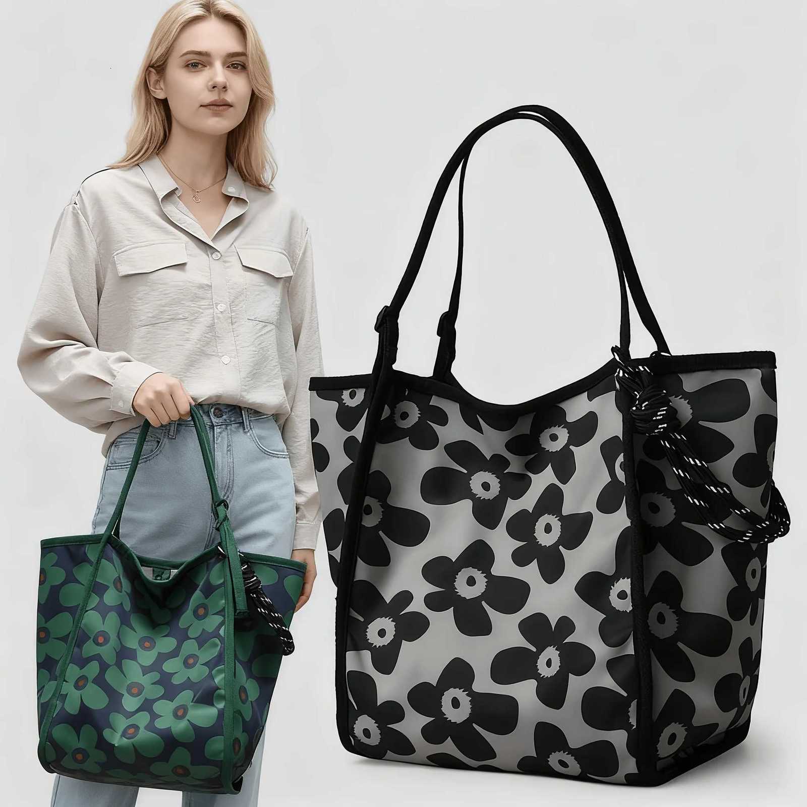 Lightweight Nyl Tote Bag for Wen Mtiple Pockets Stylish Geetric Pattern Adjustable Shoder Strap Nyl Tote Bag Y251209
