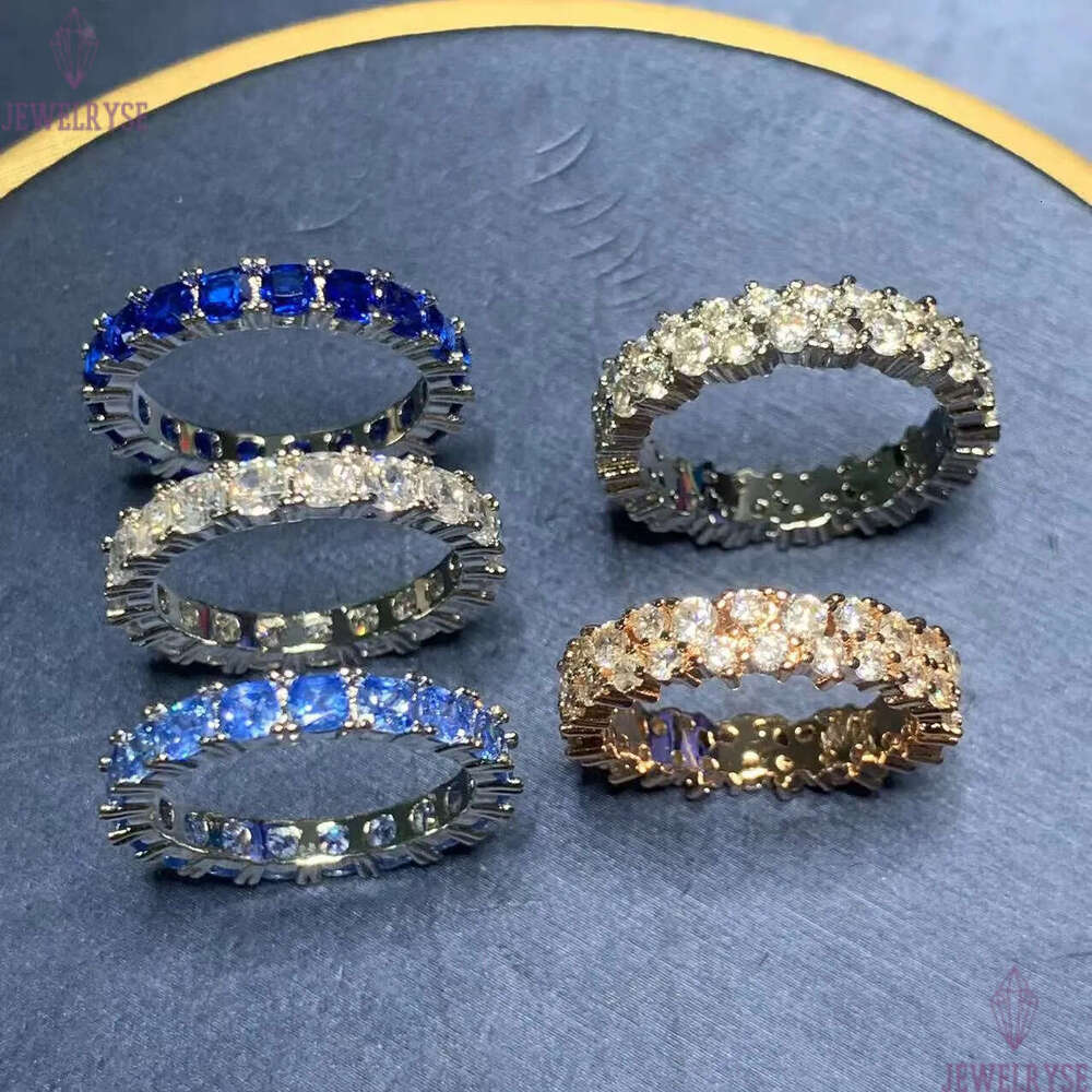 Luxury blue stone square designer rings for women shine crystal bling diamond silver retro vintage geometry love ring jewelry gift