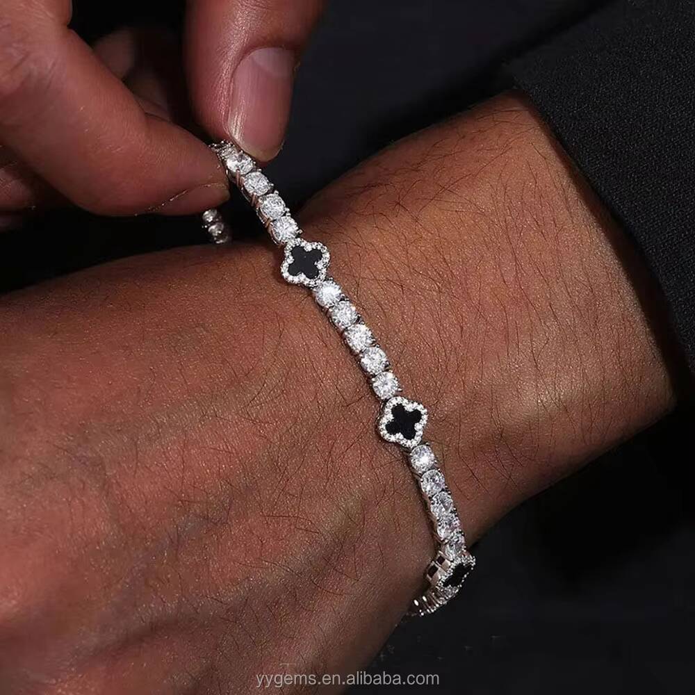 Lucky Four Leaf Clover Tennis Bracelet Hip Hop Jewelry 3mm 4mm 5mm S925 Silver Iced Out Moissanite Clover Tennis Bracelet