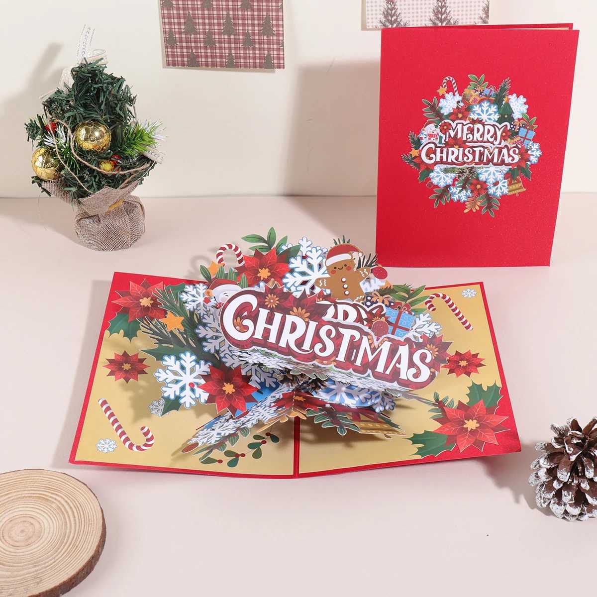 1PC Christmas snowflake floral pattern 3D -up greeting card holiday blessing thank you card includes envelope H251210