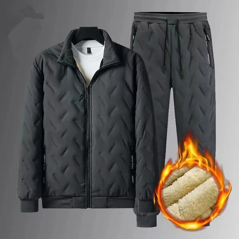 Winter Mens Fleece Tracksuit Set Sherpa Lined Jacket Pants Thermal Underwear Outdoor Sportswear 251205