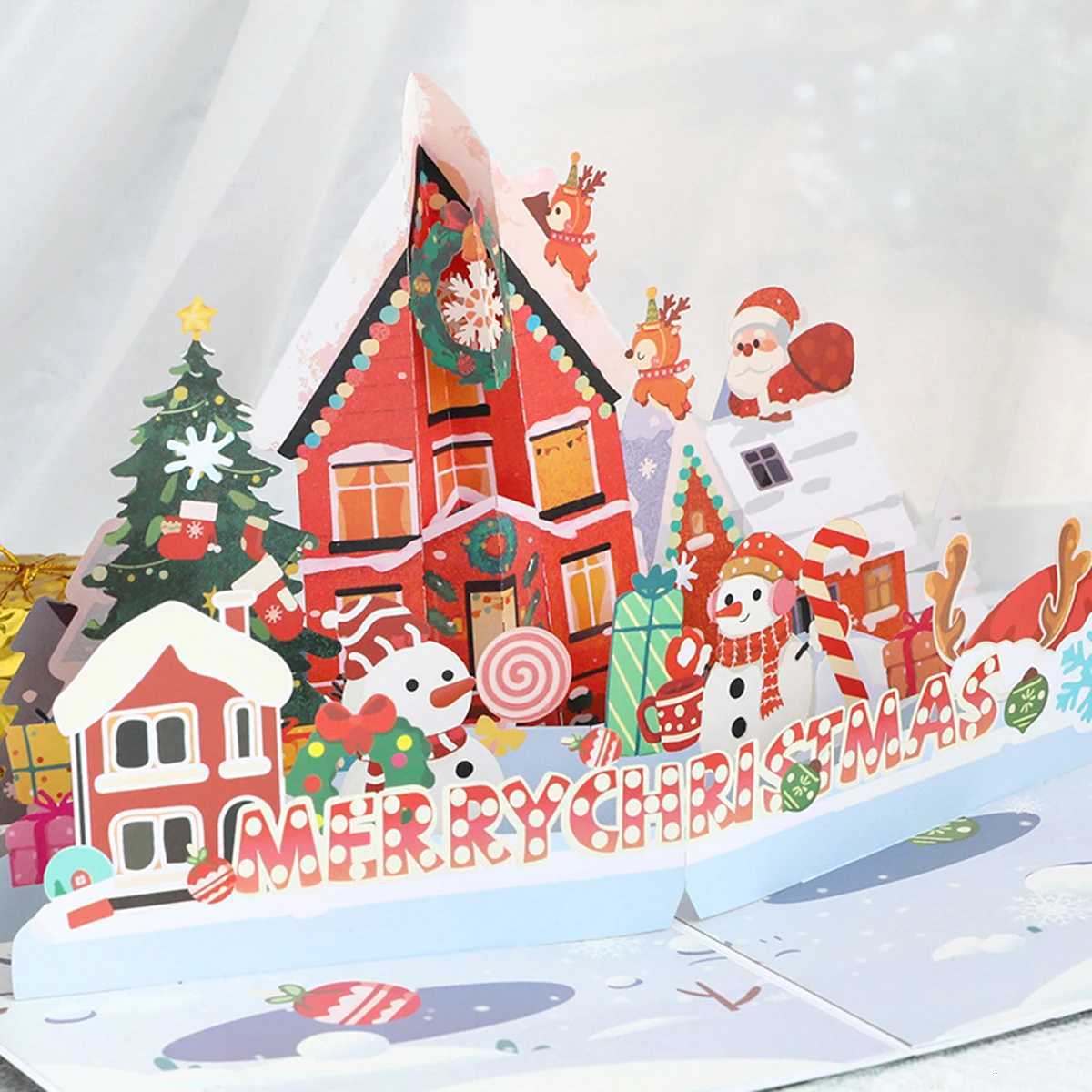 A set of Christmas-themed 3D -up house greeting cards party invitation cards blessing message cards includes envelopes H251210