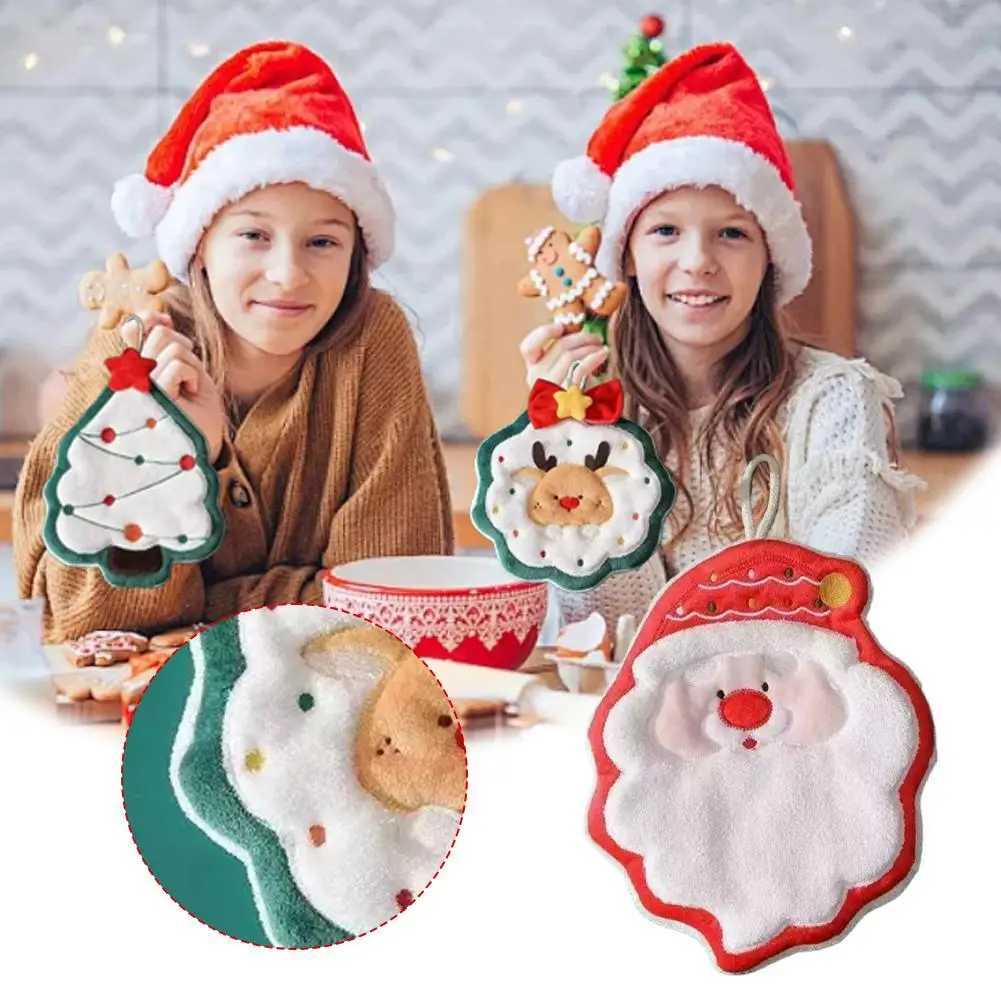 Christmas Hand Towel Cartoon Cute Snowman Coral Fleece Kitchen Cloth Absorbent Childrens Bath Hanging Tool C251210