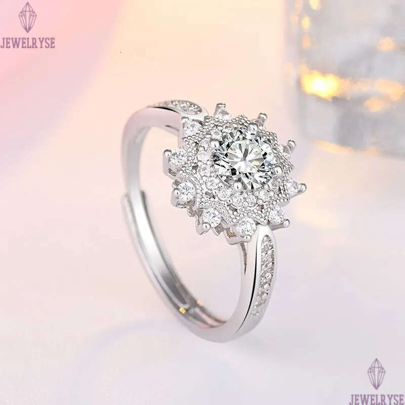 sweet snowflake moissanite stone band rings S925 silver sun flower cute lovely designer OL elegant love bride ring luxury wedding jewelry for women