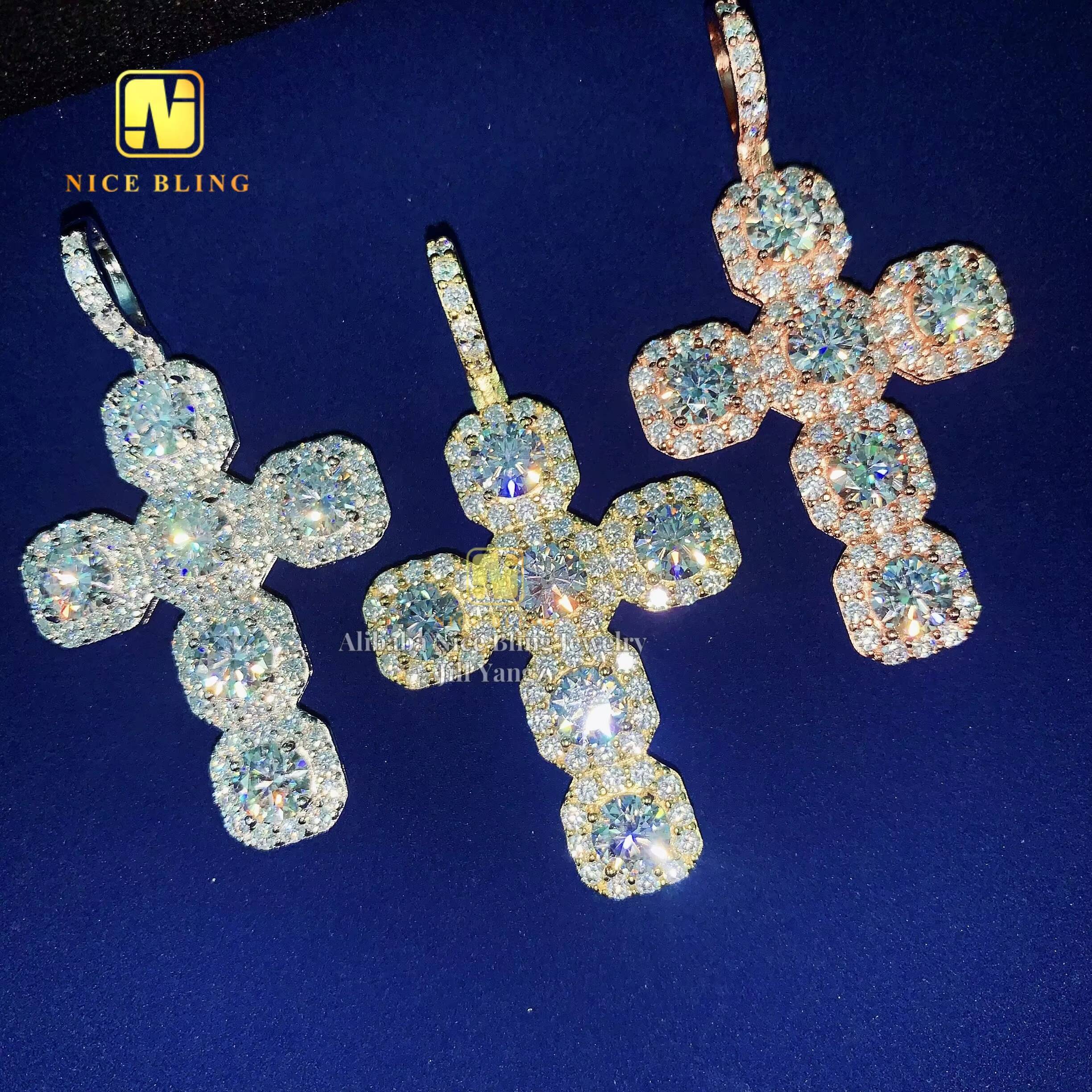 Cross Pendant Moissanite Pendant Pass Diamond Tester Hip Hop Iced Out Pendant Religious Jewelry